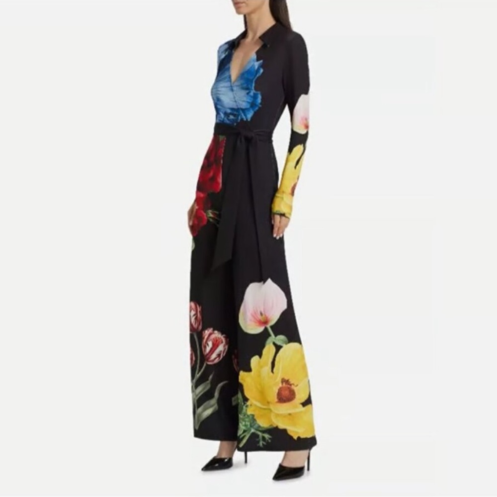 Alice + Olivia Melinda Floral Wide Leg Wrap Jumpsuit View 2